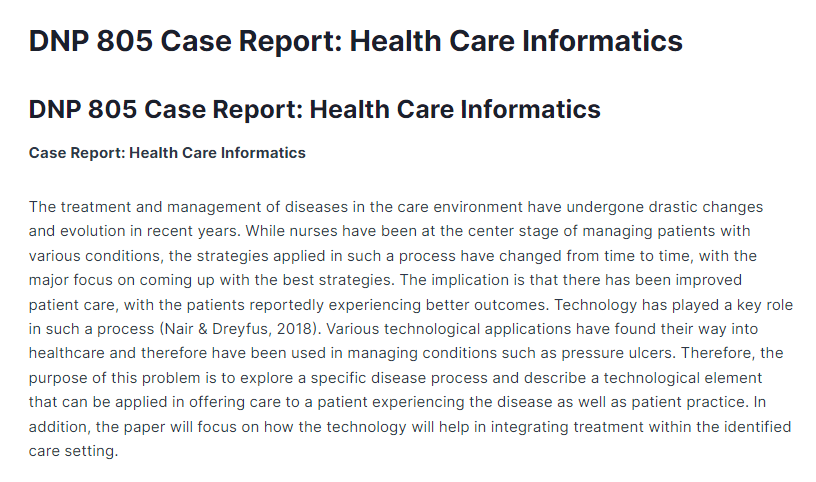 dnp 805 case report: health care informatics
