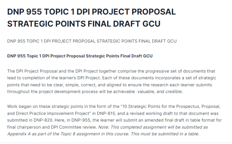 DNP 955 TOPIC 1 DPI PROJECT PROPOSAL STRATEGIC POINTS FINAL DRAFT GCU