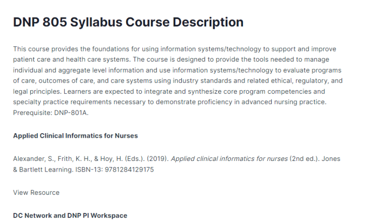 DNP 805 Syllabus Course Description