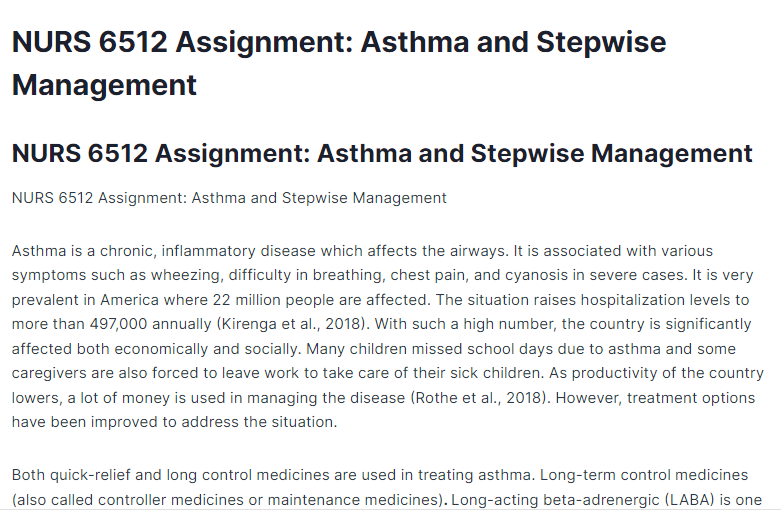NURS 6512 Assignment: Asthma and Stepwise Management
