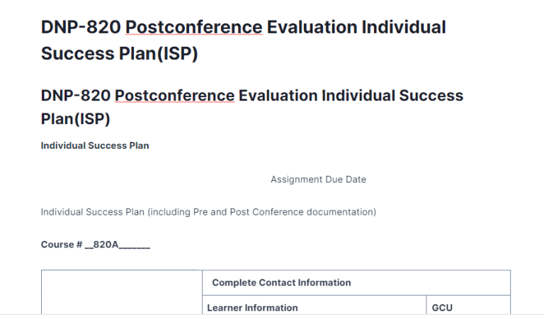 DNP-820 Postconference Evaluation Individual Success Plan(ISP)
