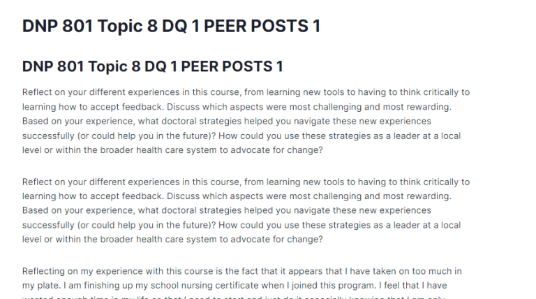 DNP 801 Topic 8 DQ 1 PEER POSTS 1