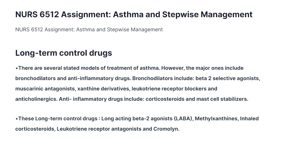 NURS 6512 Assignment Asthma and Stepwise Management