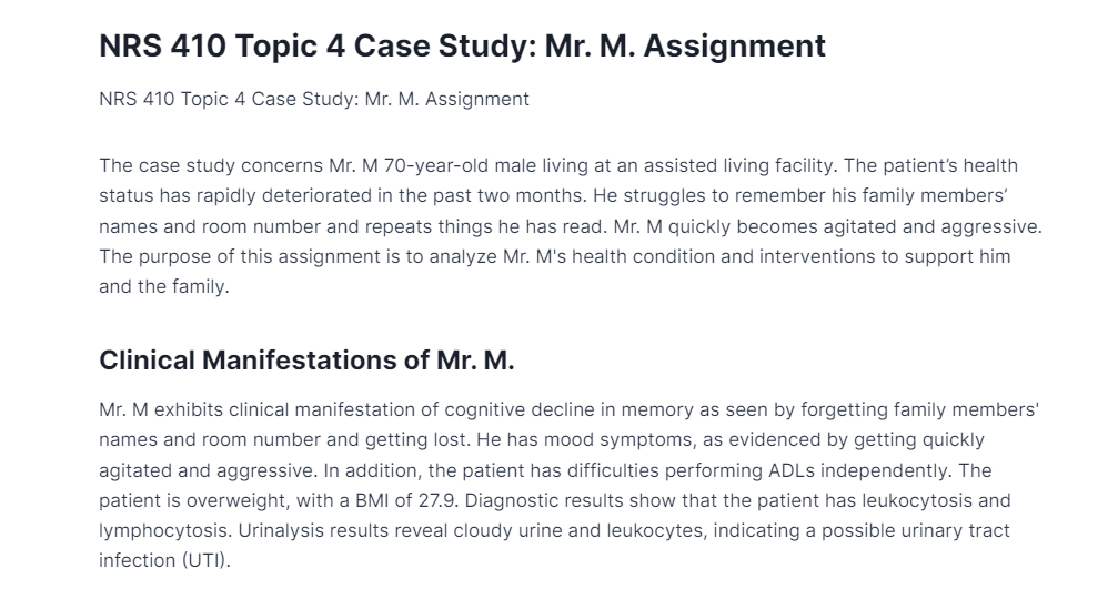 nrs 410 topic 4 case study mr. m. assignment